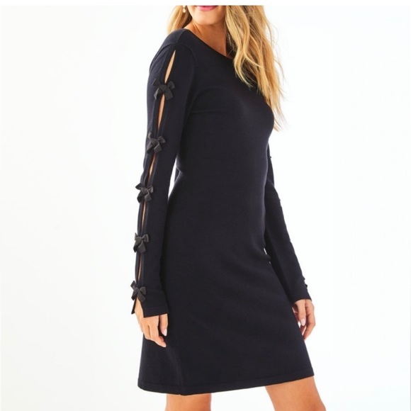 Lilly Pulitzer Black Bowed Long Sleeve Dress Size L NWT